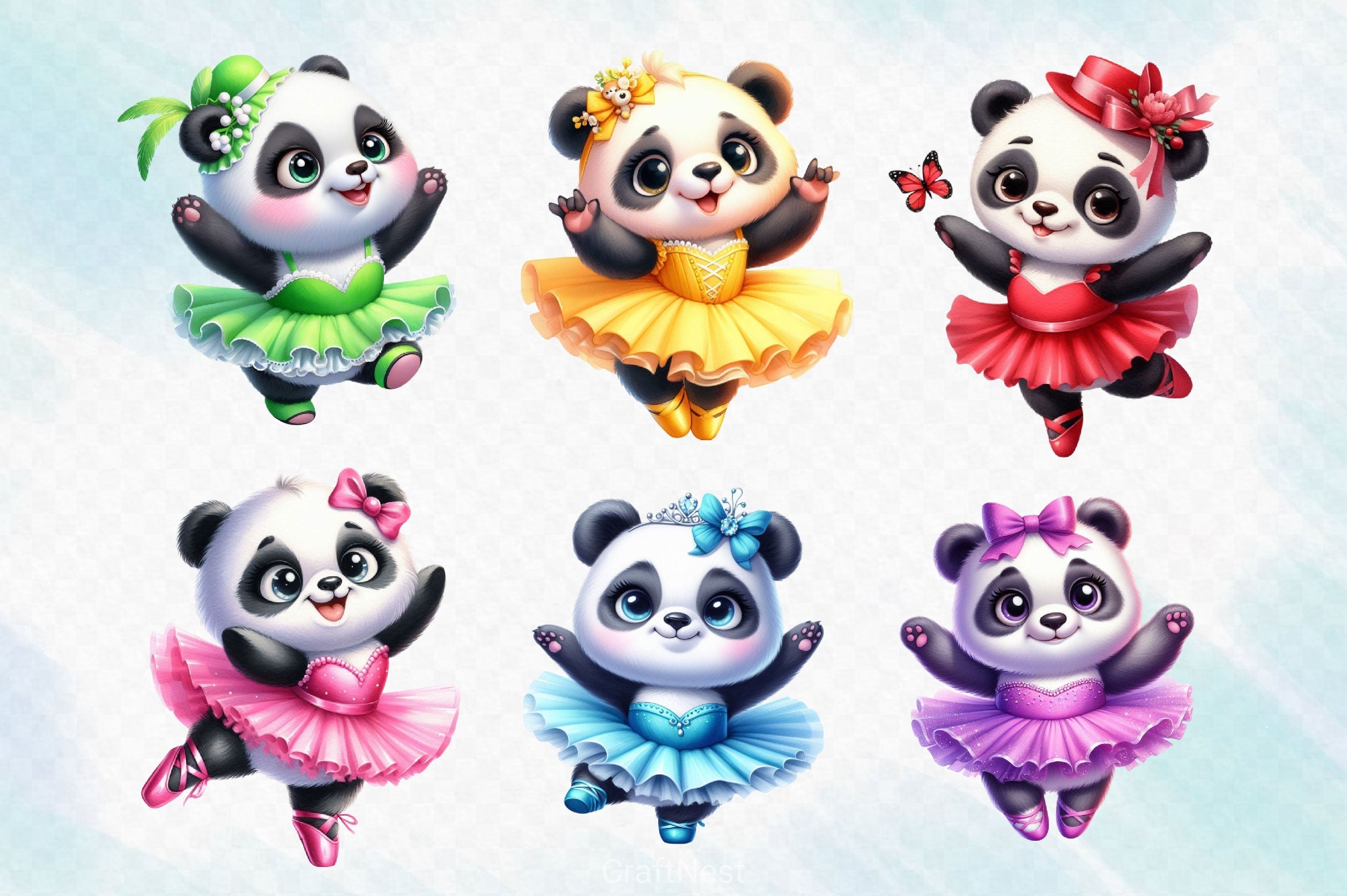 Ballerina Panda Clipart Bundle