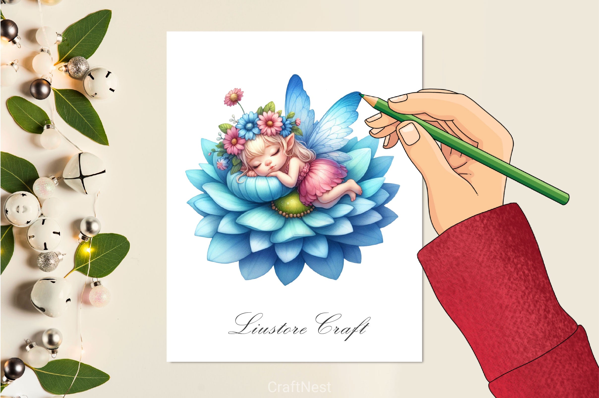 Baby Fairy Sleeping On Flower Clipart Bundle