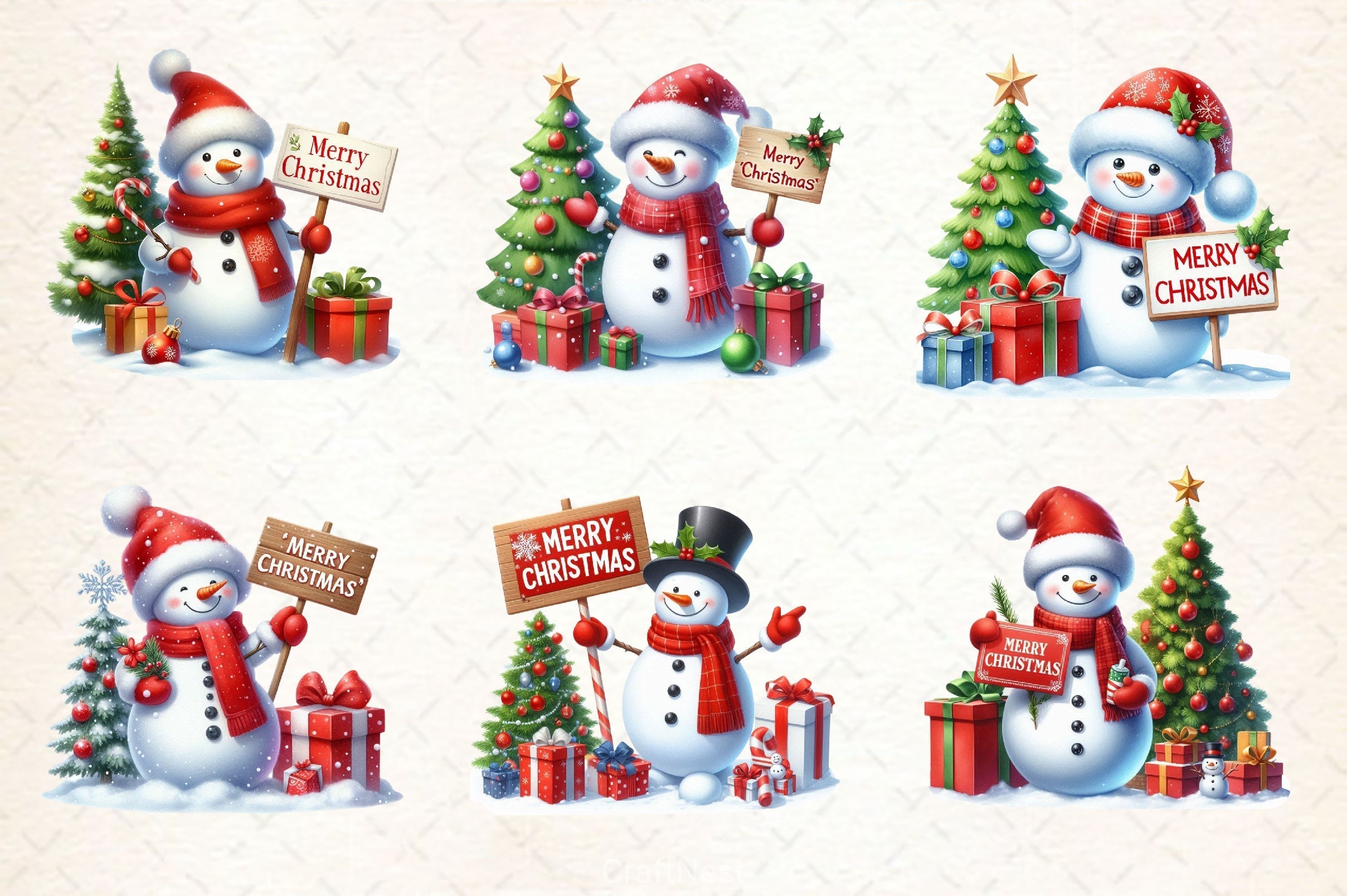 Cute Snowman Christmas Clipart Bundle