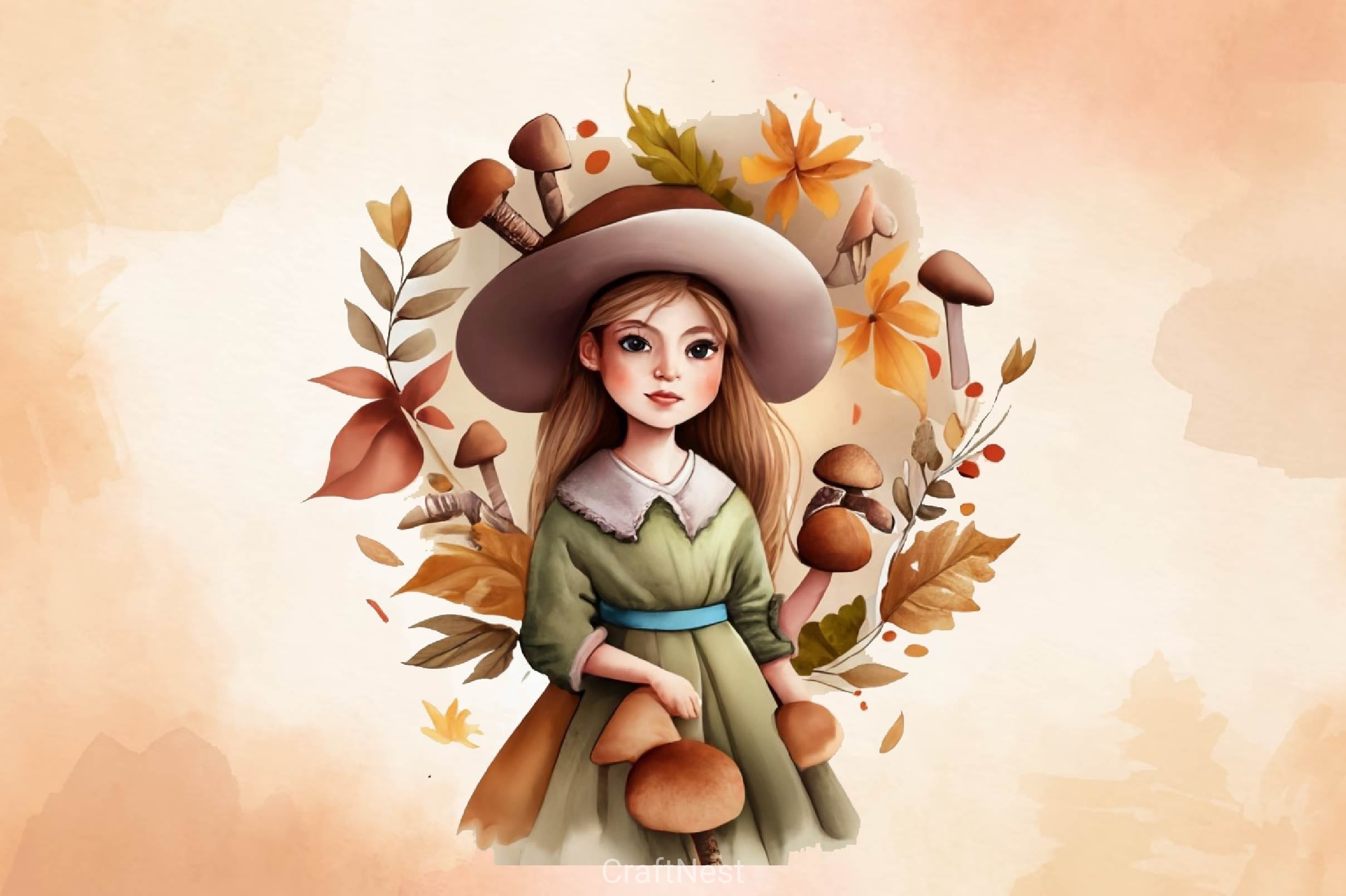 Girl With Mushrooms Autumn Fall Fairy Clipart Bundle