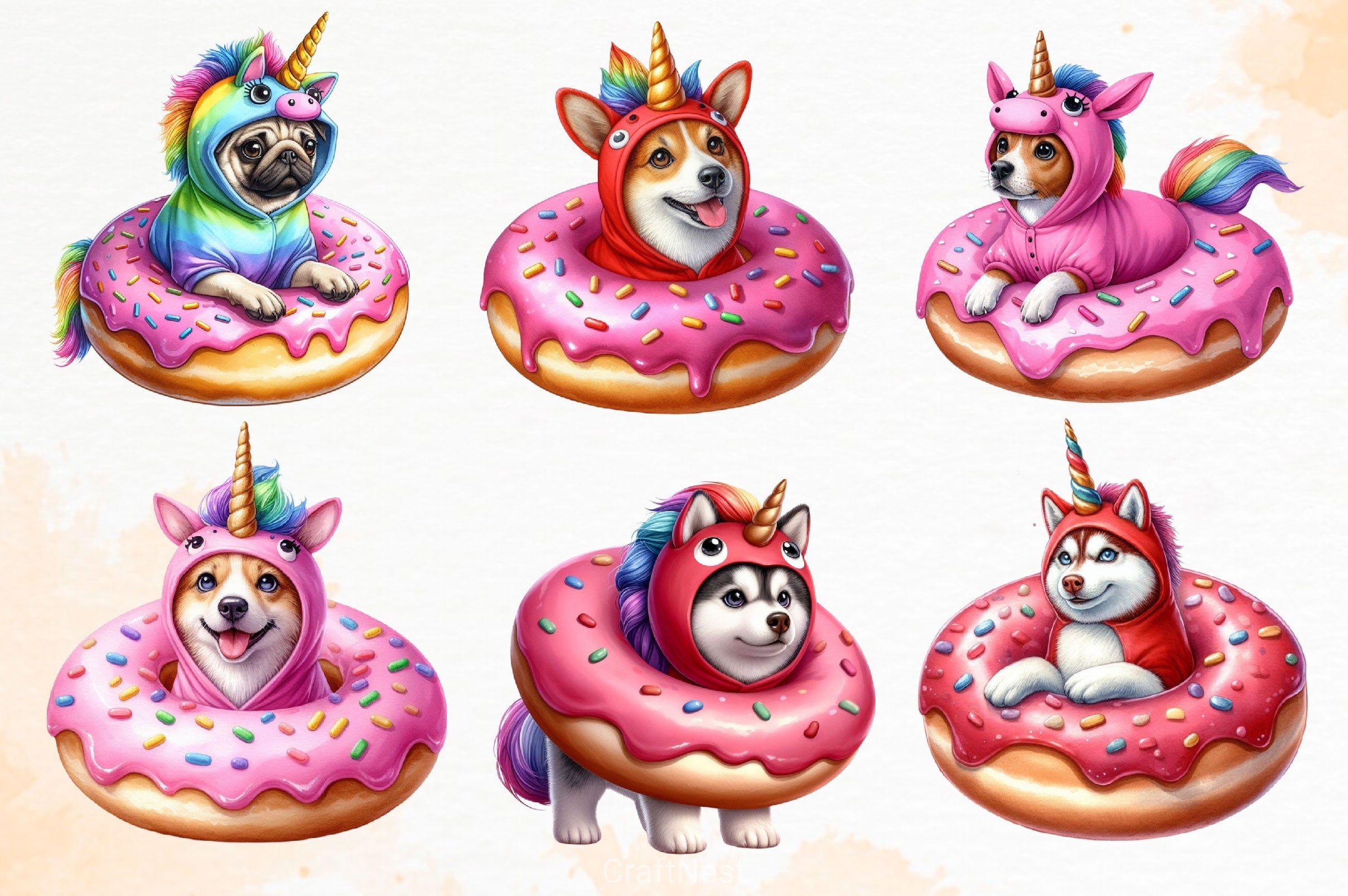 Dog Unicorn And Donut Clipart Bundle