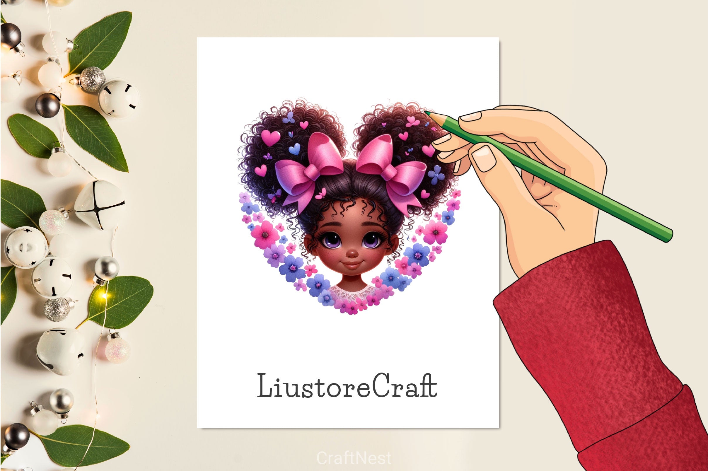 Cute Black Girl With Flower Clipart Bundle