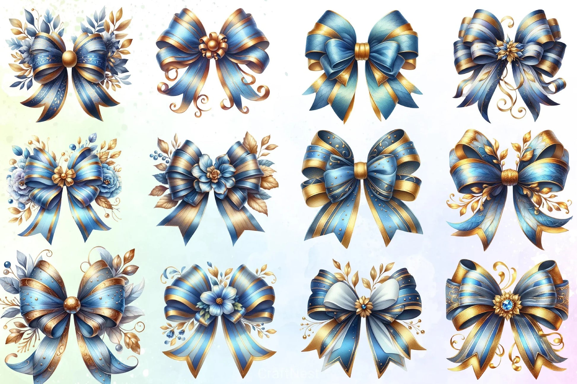 Blue Gold Bow Clipart Bundle - CraftNest - Digital Crafting and Art