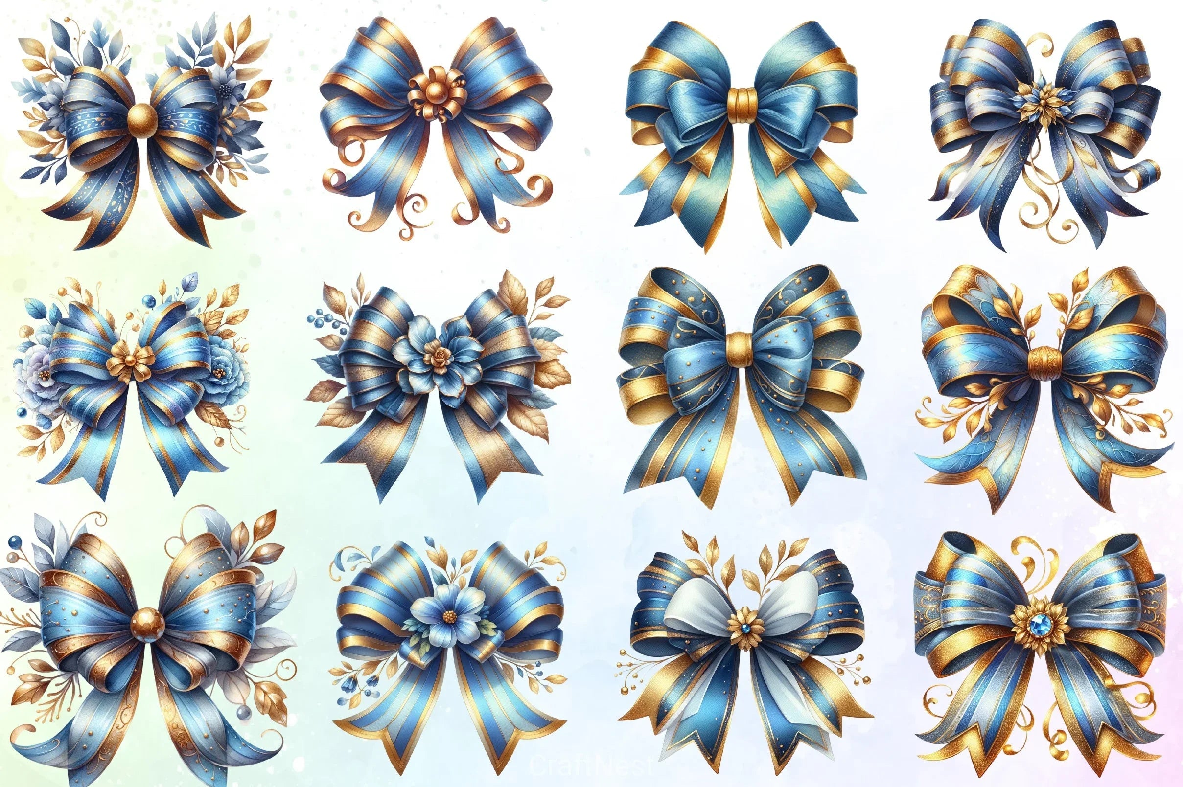 Blue Gold Bow Clipart Bundle - CraftNest - Digital Crafting and Art