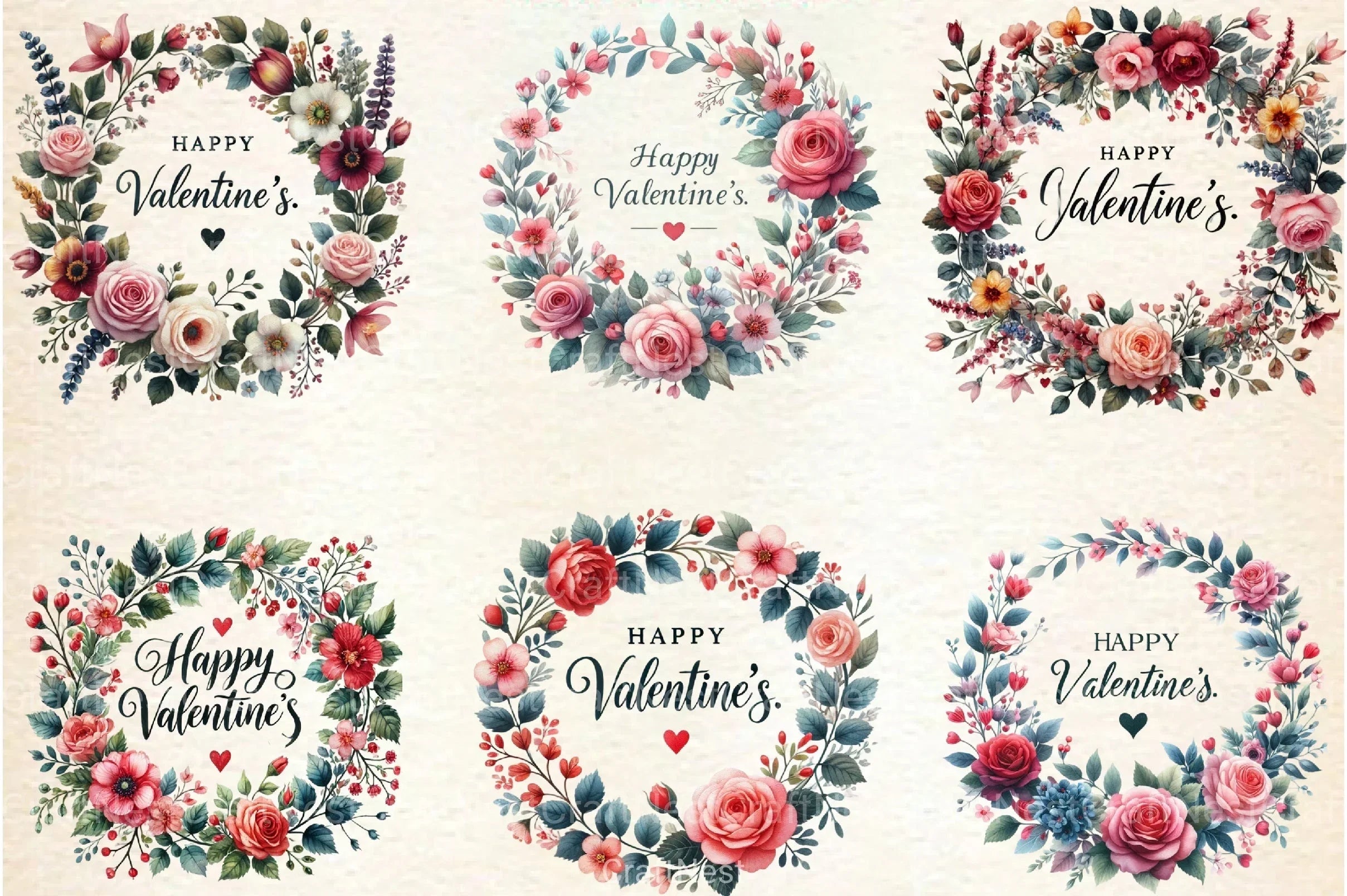 Valentine's Floral Wreath Clipart Bundle - CraftNest - Digital Crafting and Art