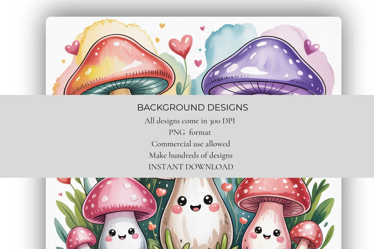 Kawaii Mushrooms Background Papers - CraftNest - Digital Crafting and Art