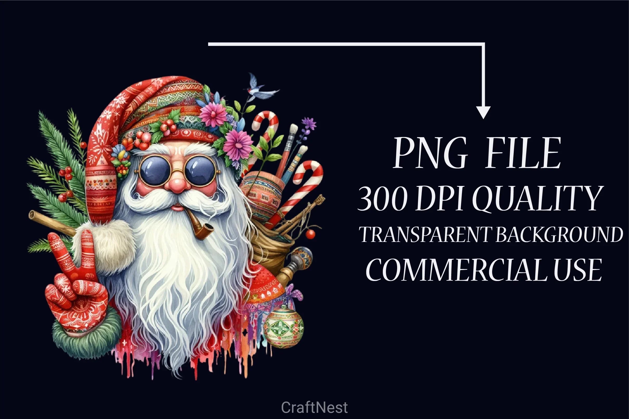 Hippie Santa Clipart Bundle - CraftNest - Digital Crafting and Art