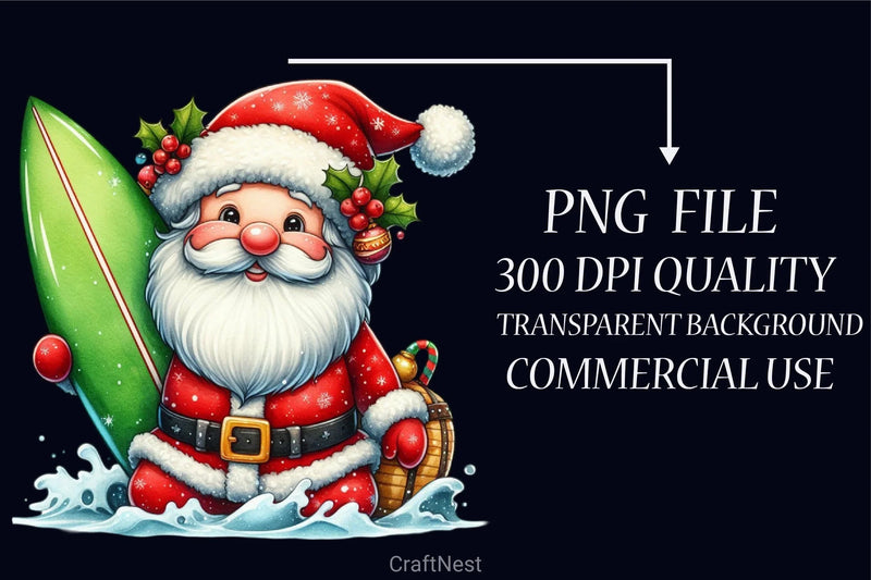 Christmas Santa Surfboard Clipart Bundle - CraftNest - Digital Crafting and Art