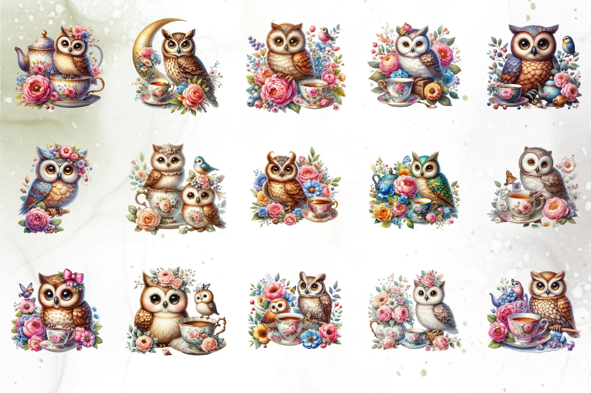 Floral Owl Clipart Bundle - CraftNest - Digital Crafting and Art