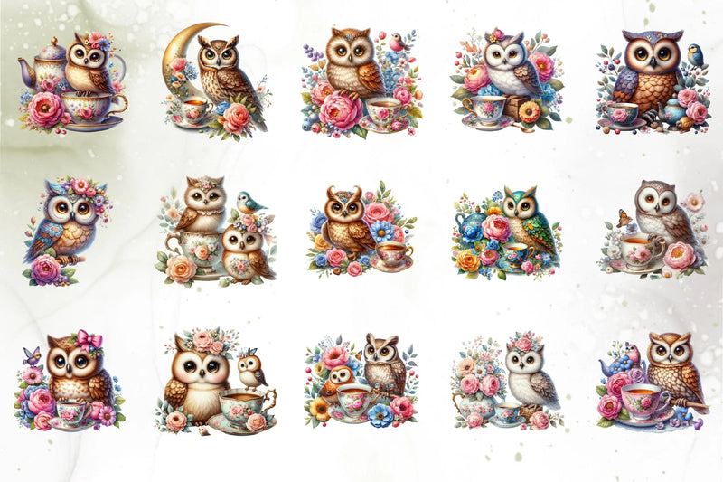 Floral Owl Clipart Bundle - CraftNest - Digital Crafting and Art