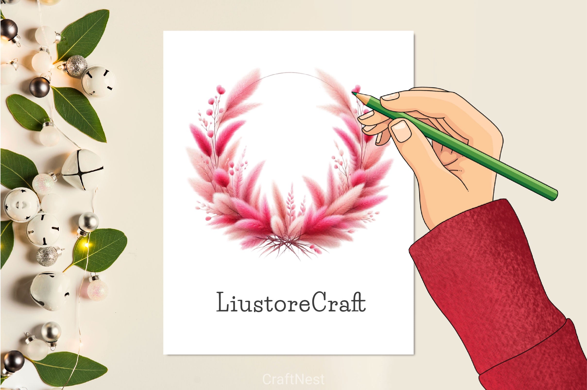 Pink Pampas Rustic Flowers Clipart Bundle