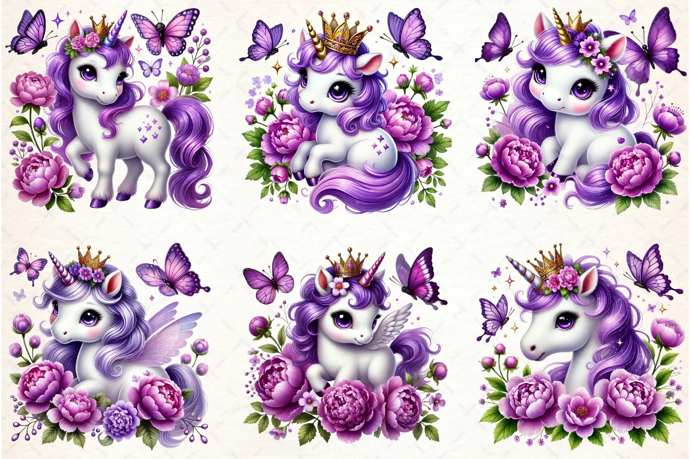 Purple Princess Unicorn Clipart Bundle - CraftNest - Digital Crafting and Art