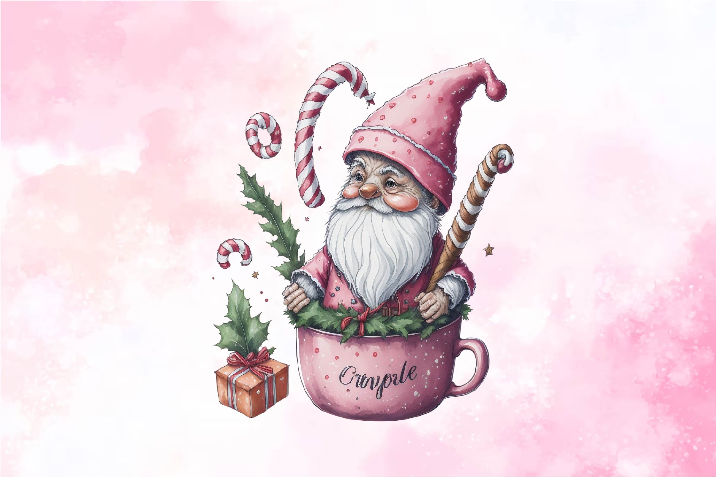 Christmas Gnome In A Cup Clipart Bundle 1