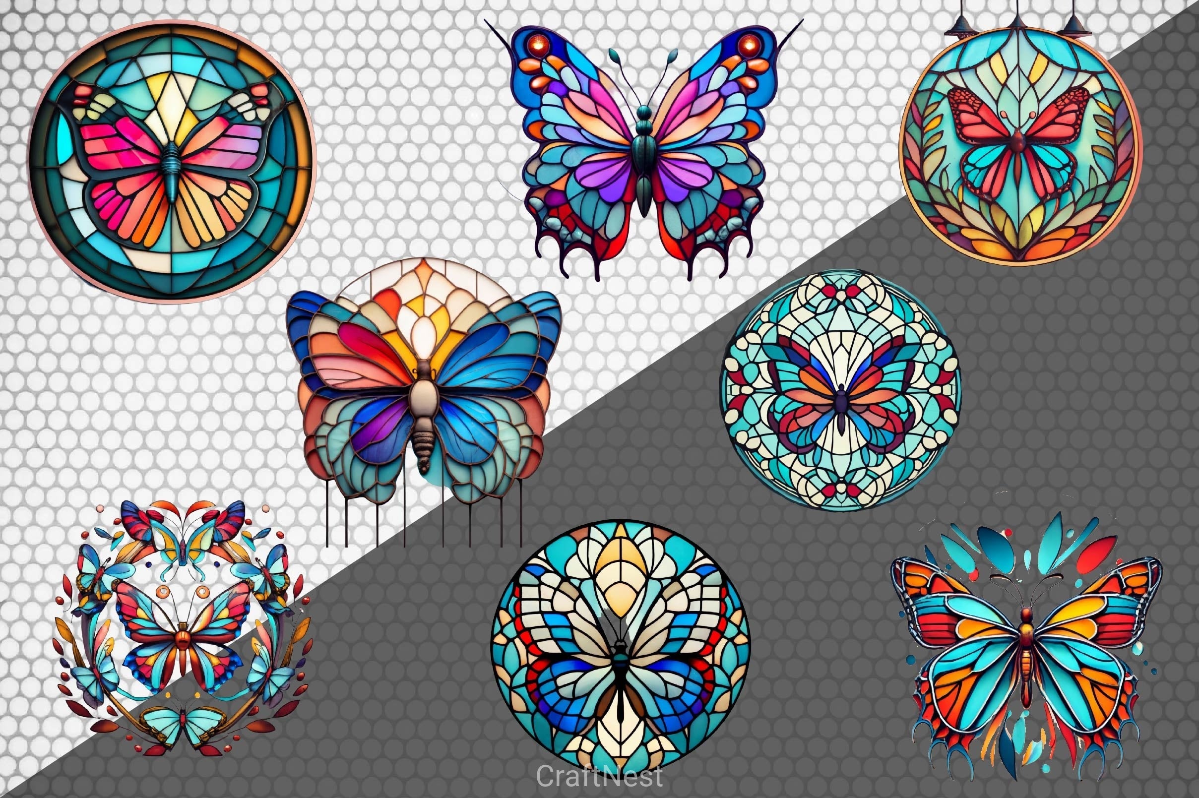 Stained Glass Butterfly Clipart Bundle