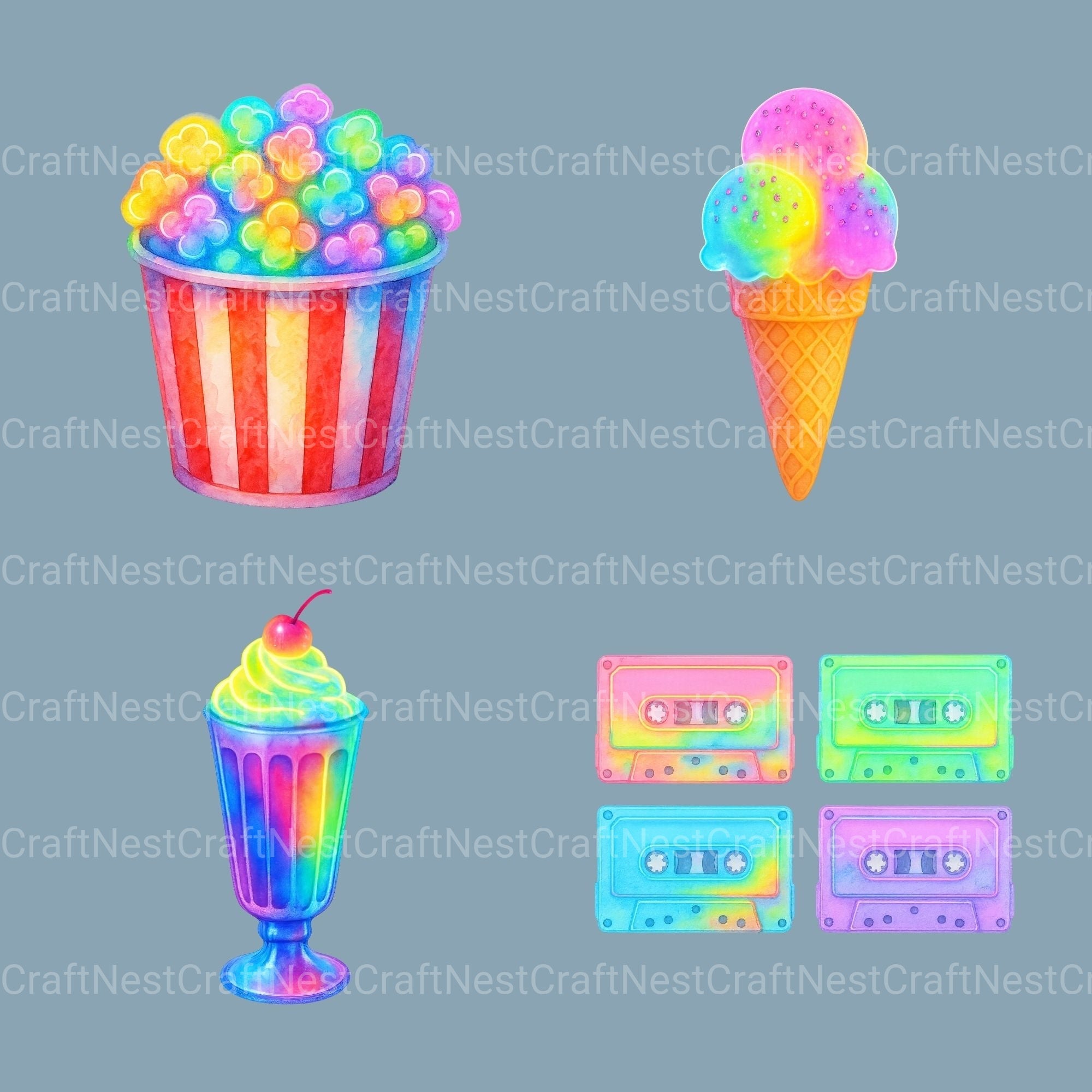 Neon Retro 3 Clipart Bundle