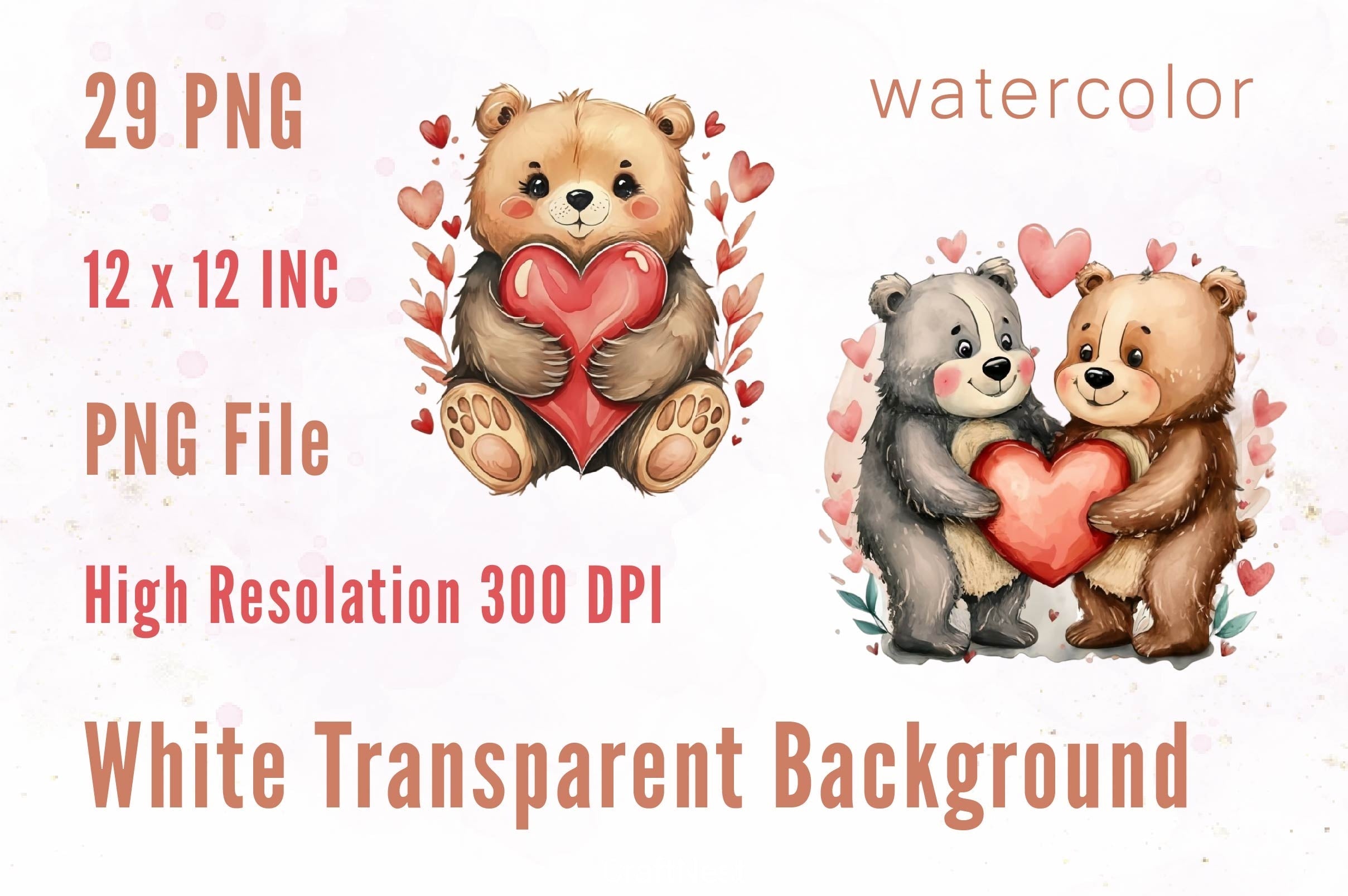Cute Love Couples Teddy Bears Clipart Bundle