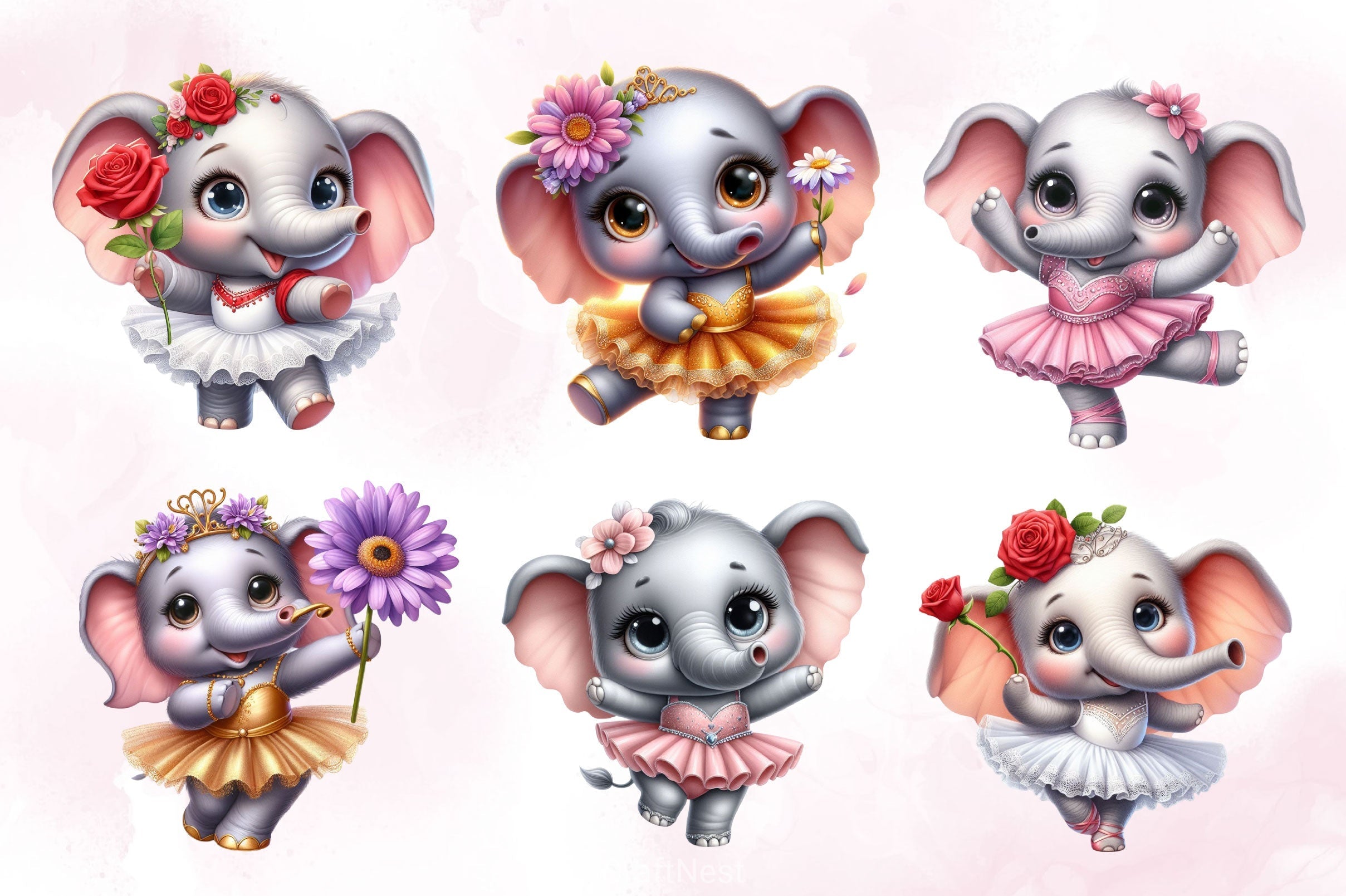 Cute Ballerina Elephant Clipart Bundle