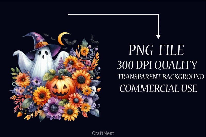 Ghost Pumpkin Floral Halloween Clipart Bundle - CraftNest - Digital Crafting and Art