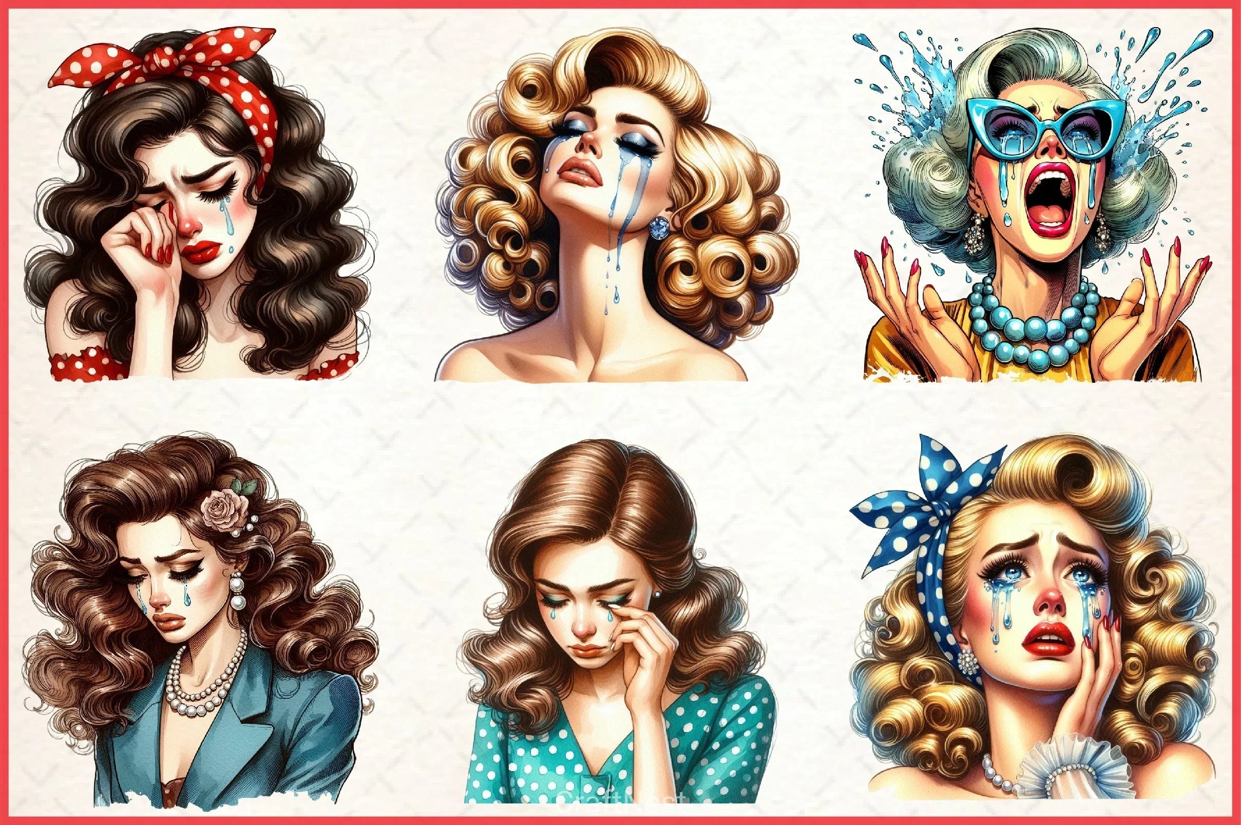 Vintage Crying Woman Clipart Bundle - CraftNest - Digital Crafting and Art
