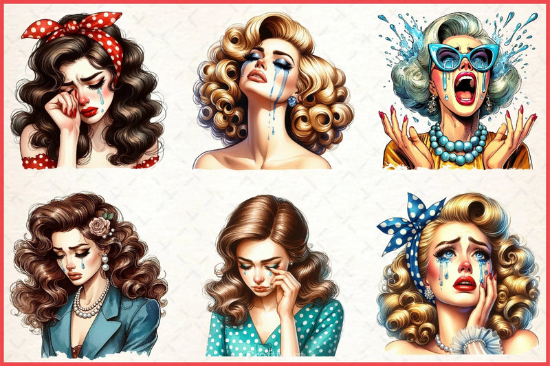 Vintage Crying Woman Clipart Bundle - CraftNest - Digital Crafting and Art