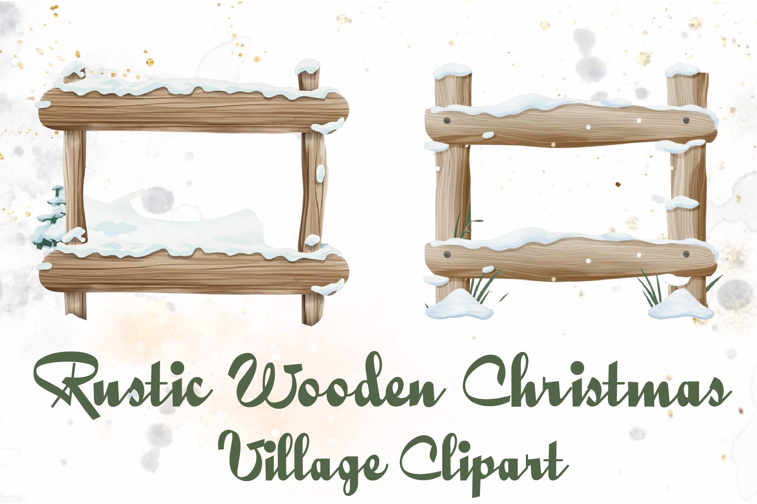 Rustic Wooden Christmas Village Clipart Bundle