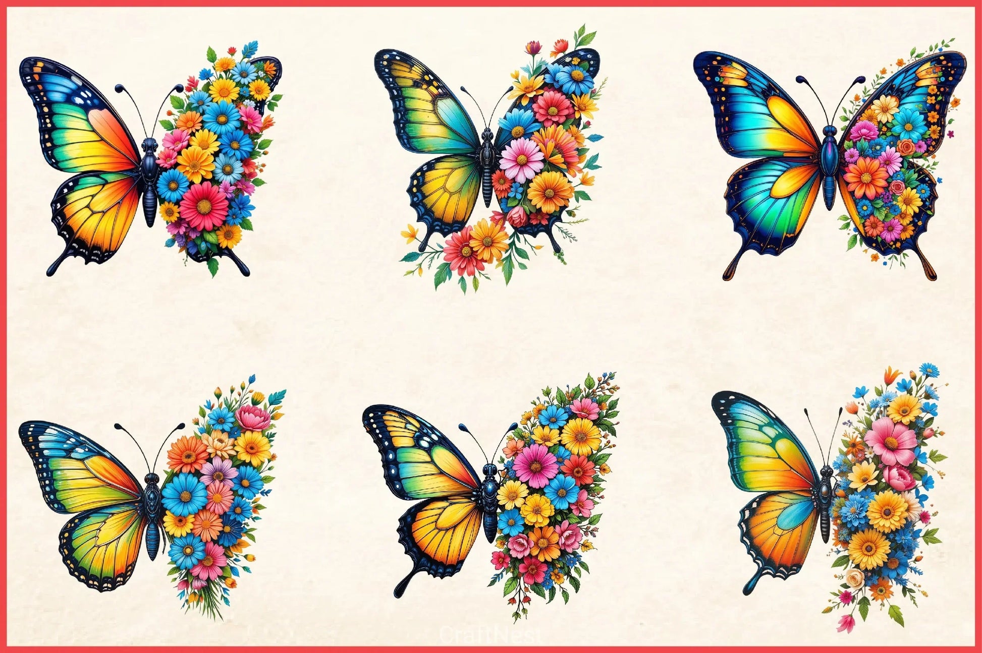 Butterfly Flowers Clipart Bundle 8 - CraftNest - Digital Crafting and Art