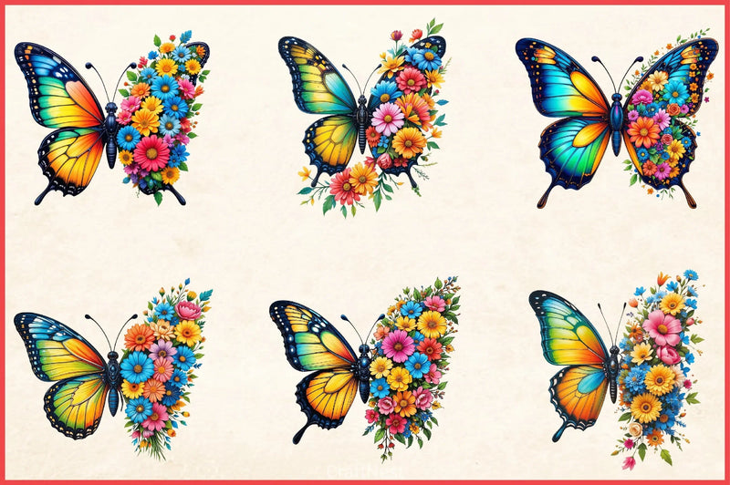 Butterfly Flowers Clipart Bundle 8 - CraftNest - Digital Crafting and Art