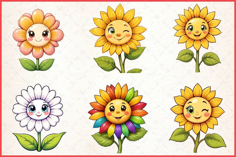 Cute Sunflower Clipart Bundle - CraftNest - Digital Crafting and Art