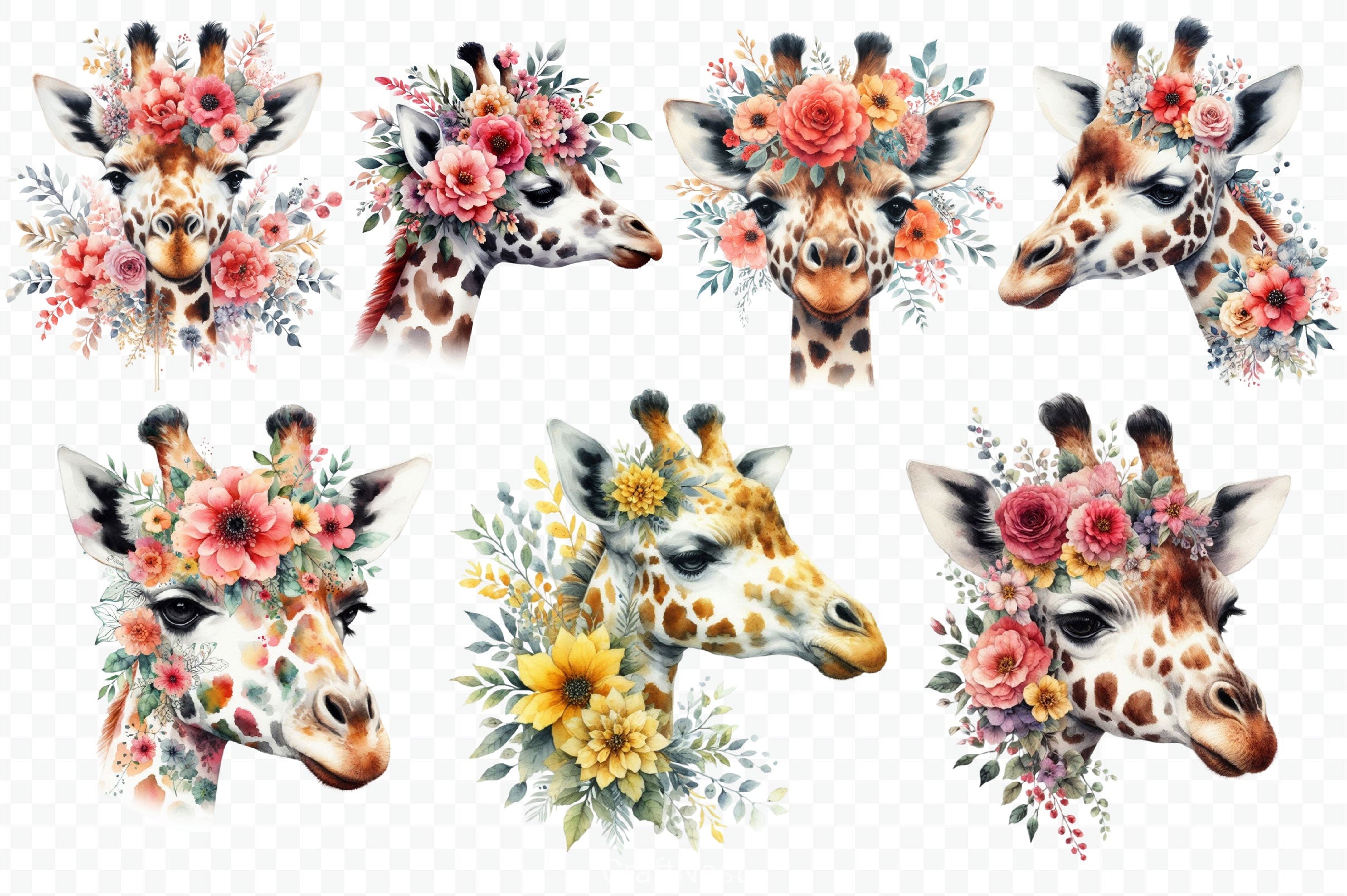 Floral Giraffe Clipart Bundle