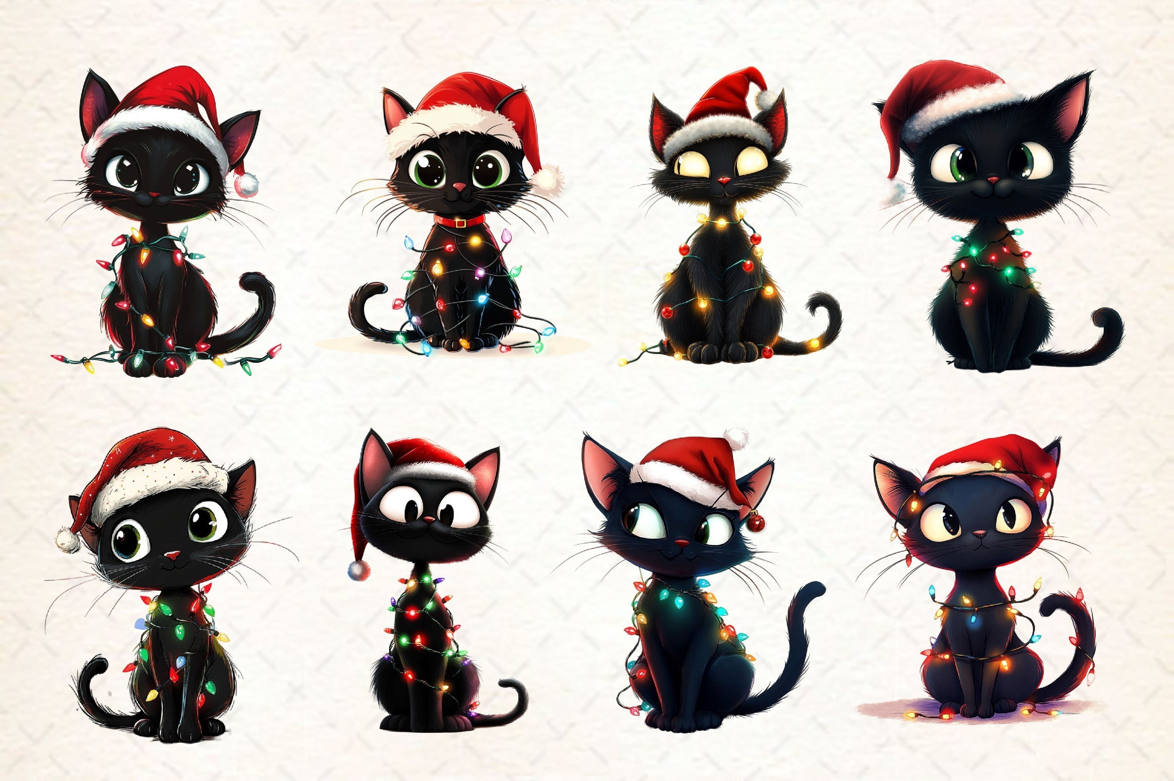Funny Christmas Black Cat Clipart Bundle 6