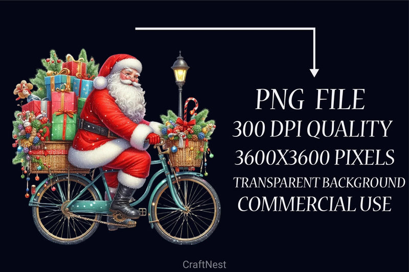 Santa Bicycle Gifts Clipart Bundle - CraftNest - Digital Crafting and Art