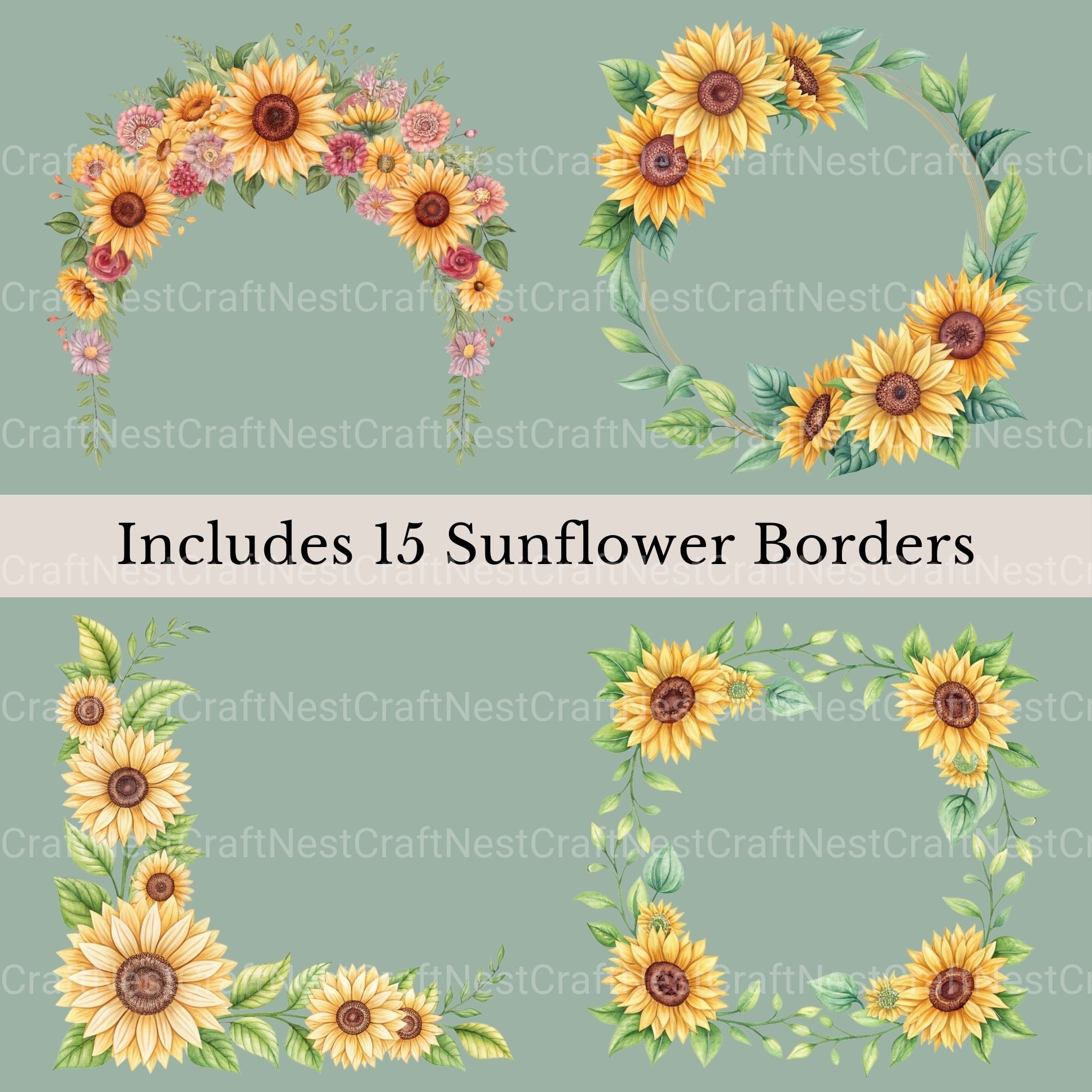 Sunflower Borders Clipart Bundle