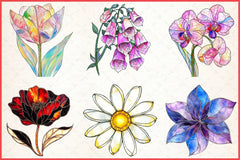 Stained Glass Spring Flowers Clipart Bundle 11 - CraftNest - Digital Crafting and Art