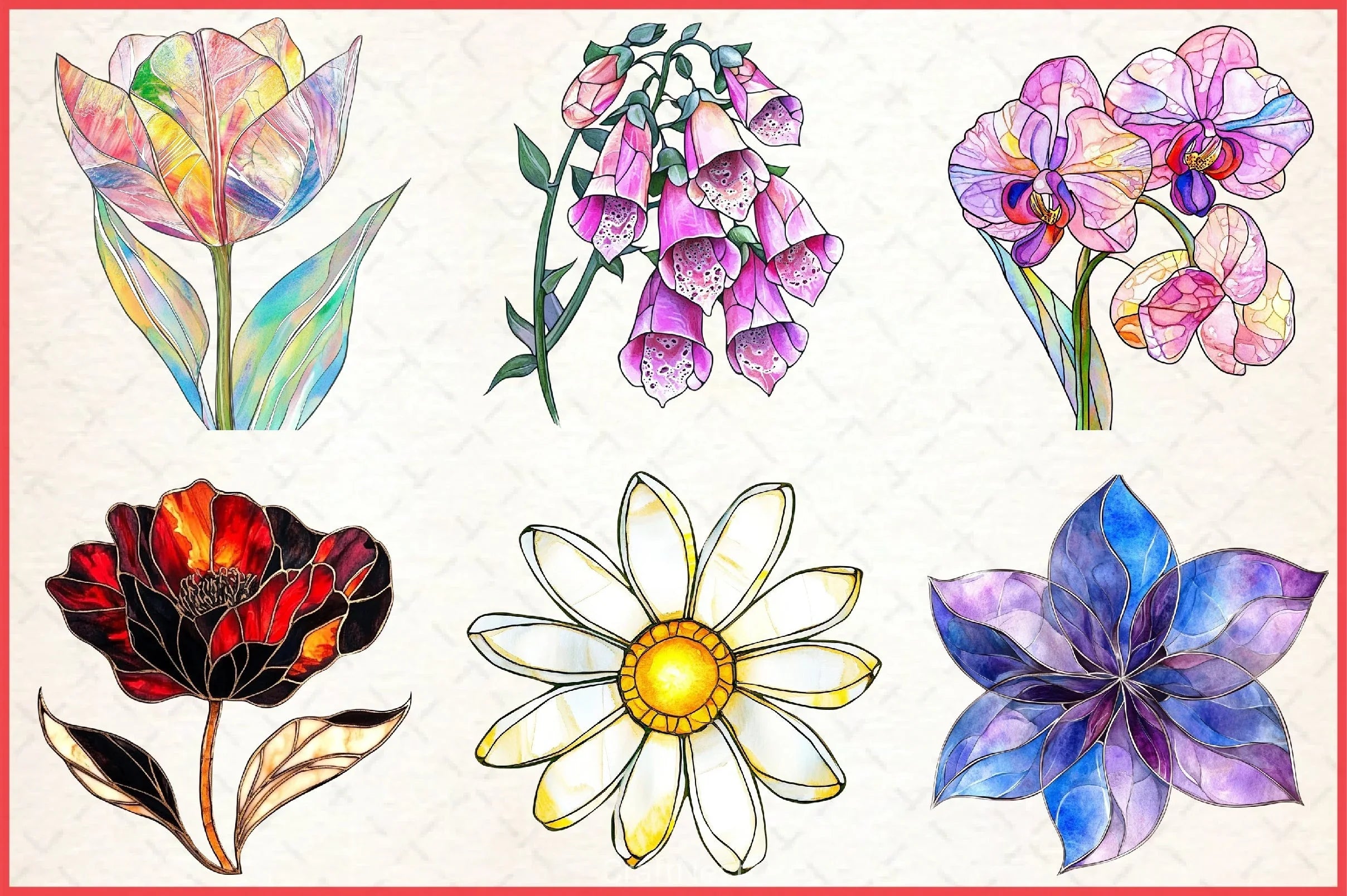 Stained Glass Spring Flowers Clipart Bundle 11 - CraftNest - Digital Crafting and Art
