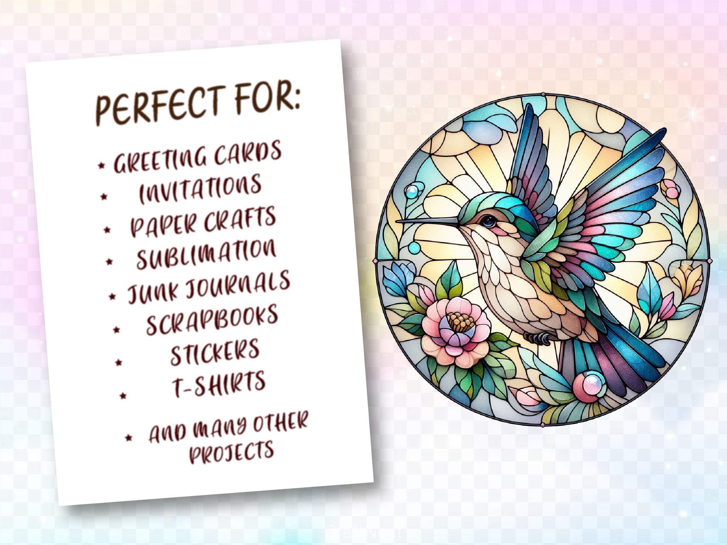 Stained Glass Hummingbird Clipart Bundle
