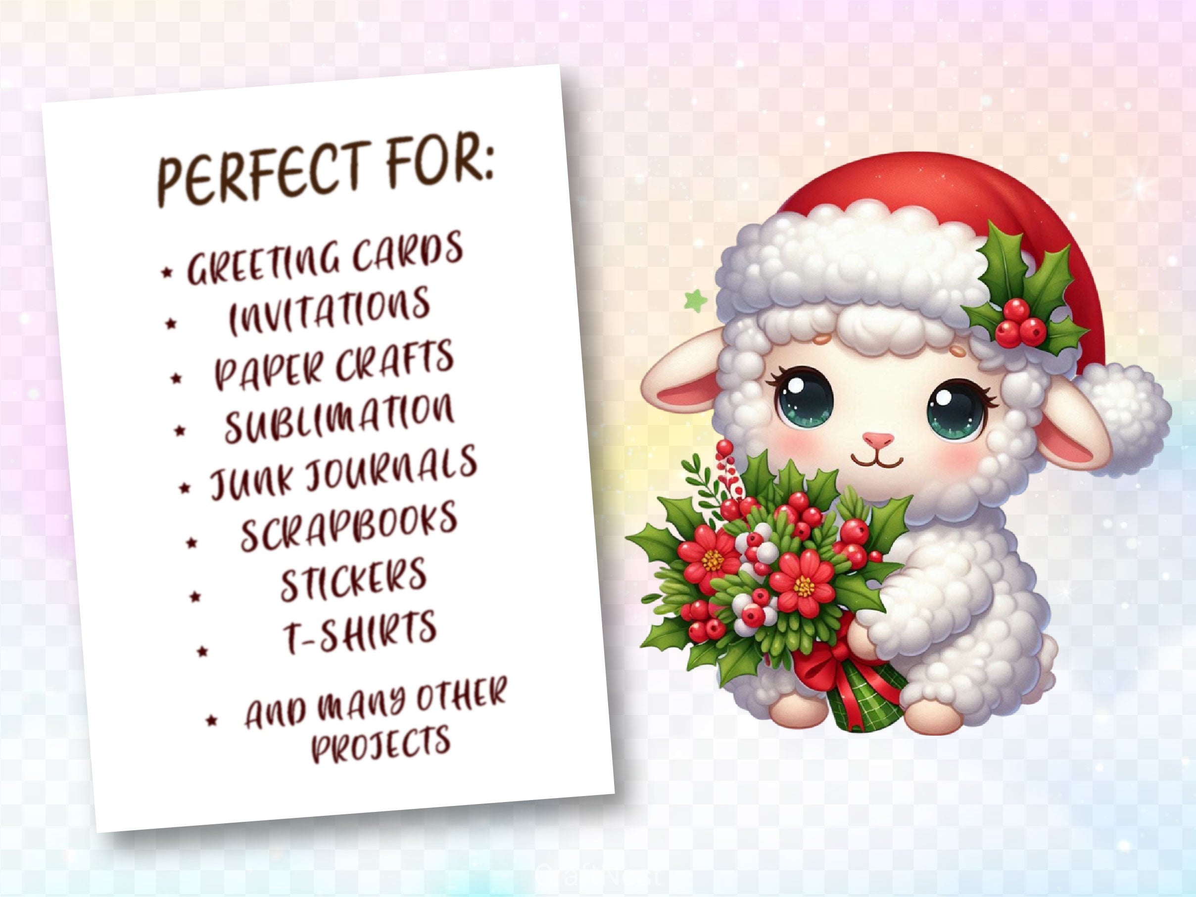 Cute Christmas Sheep Clipart Bundle 2