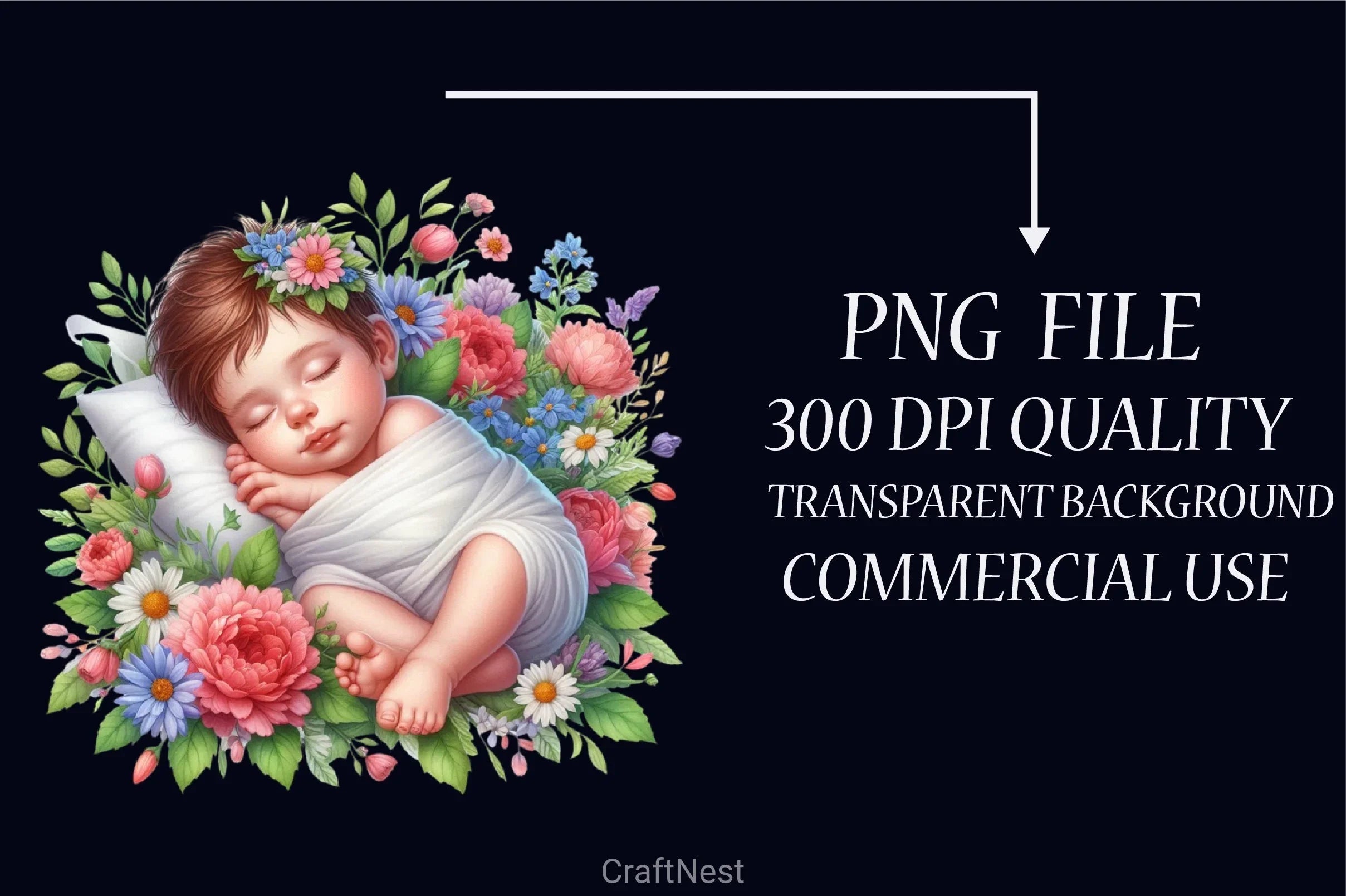 Baby Sleeping Flowers Clipart Bundle - CraftNest - Digital Crafting and Art