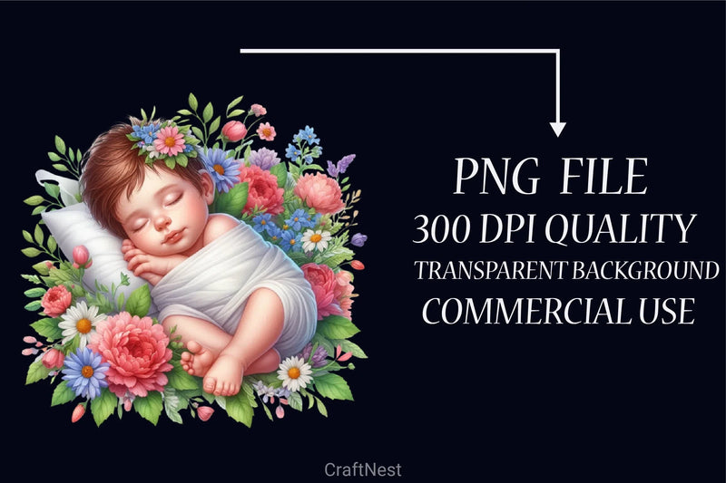 Baby Sleeping Flowers Clipart Bundle - CraftNest - Digital Crafting and Art