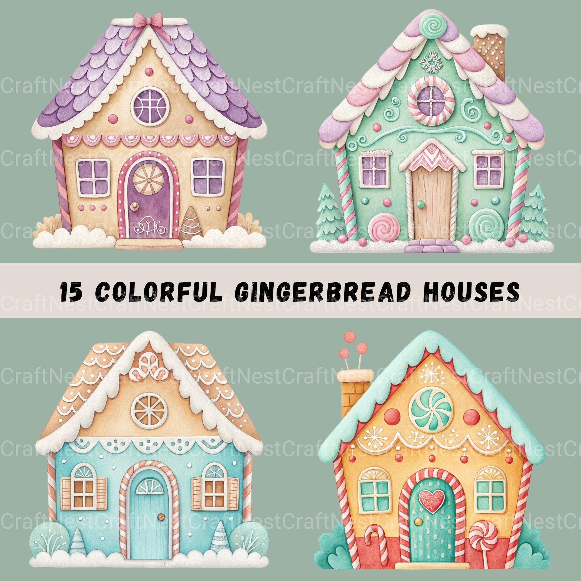 Gingerbread Houses Updated Clipart Bundle