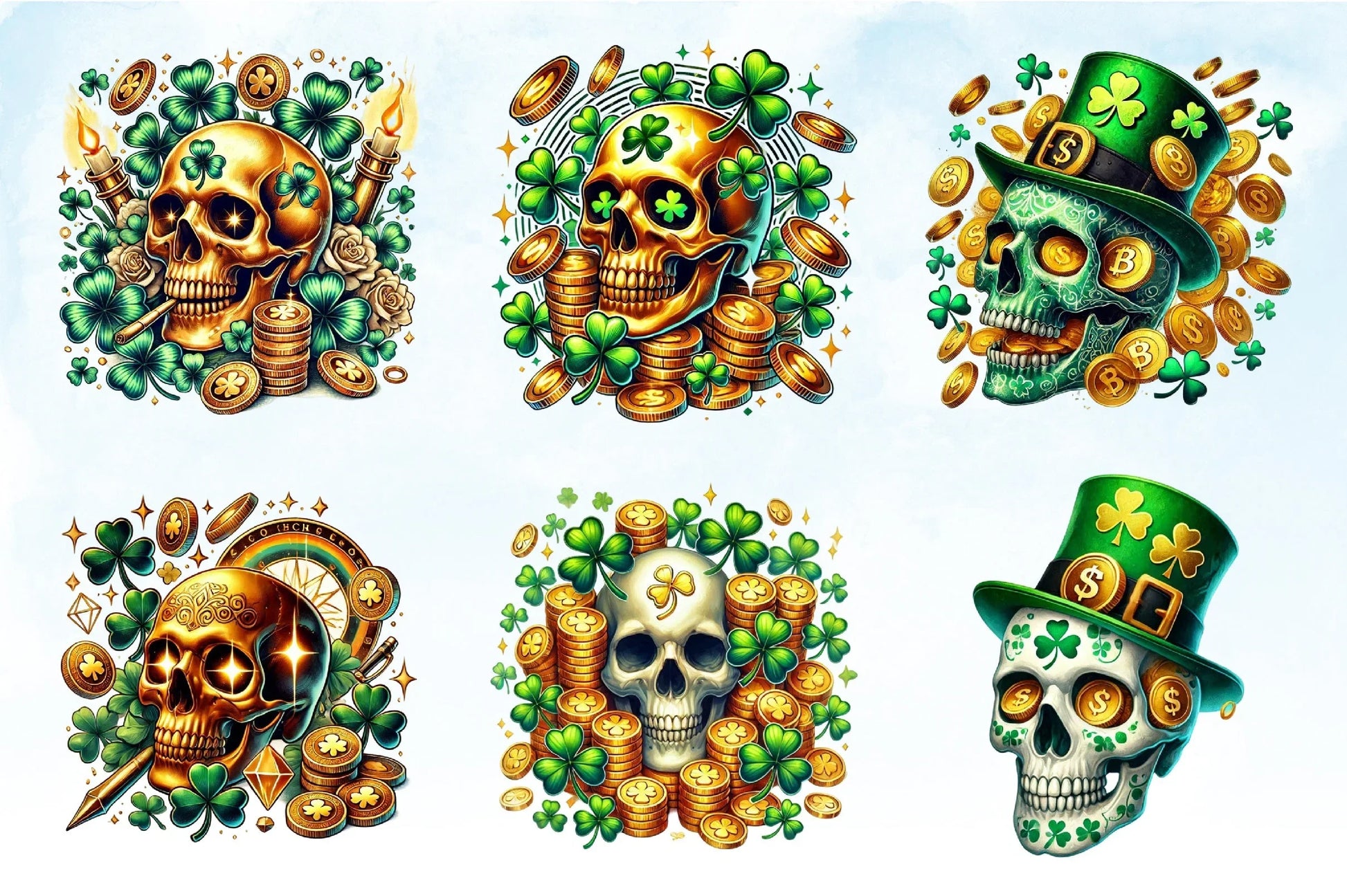 St Patrick Gold Coin Skull Clipart Bundle - CraftNest - Digital Crafting and Art