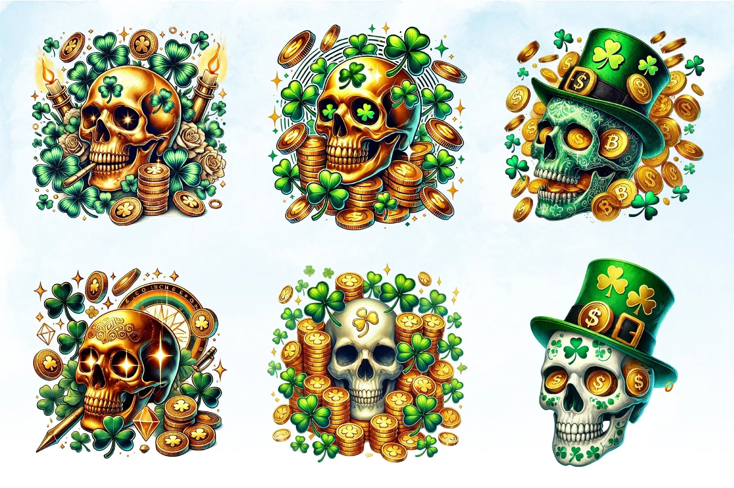 St Patrick Gold Coin Skull Clipart Bundle - CraftNest - Digital Crafting and Art