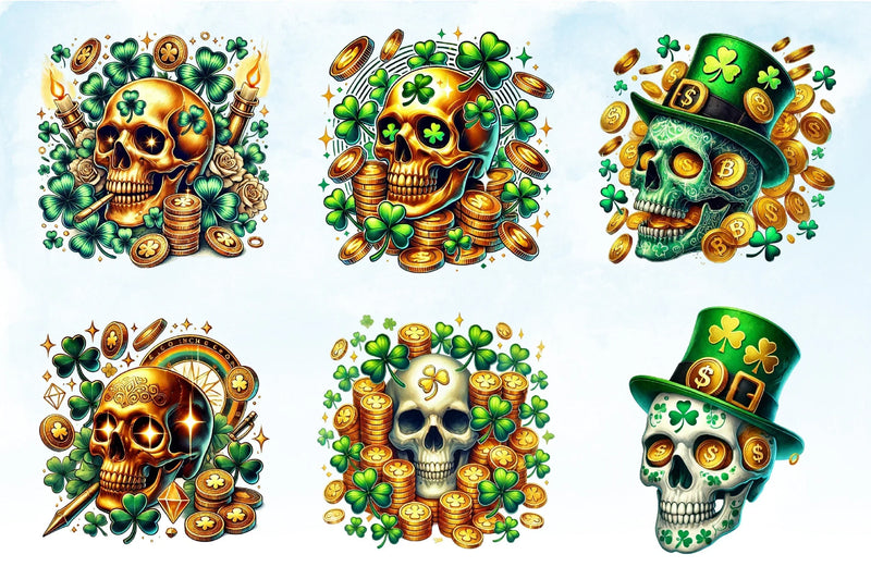 St Patrick Gold Coin Skull Clipart Bundle - CraftNest - Digital Crafting and Art