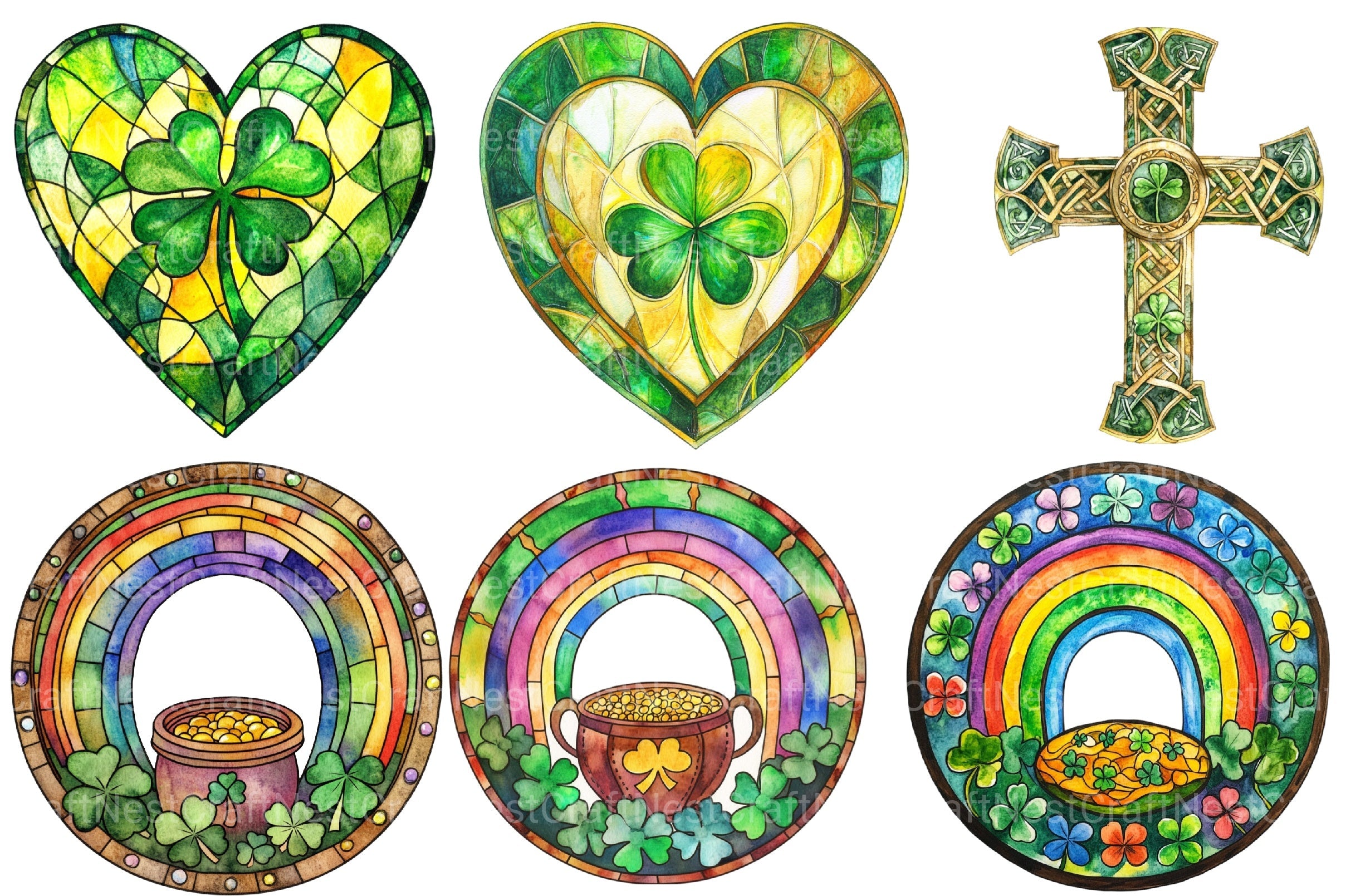 St Patrick's Day Stained Glass Clipart Bundle