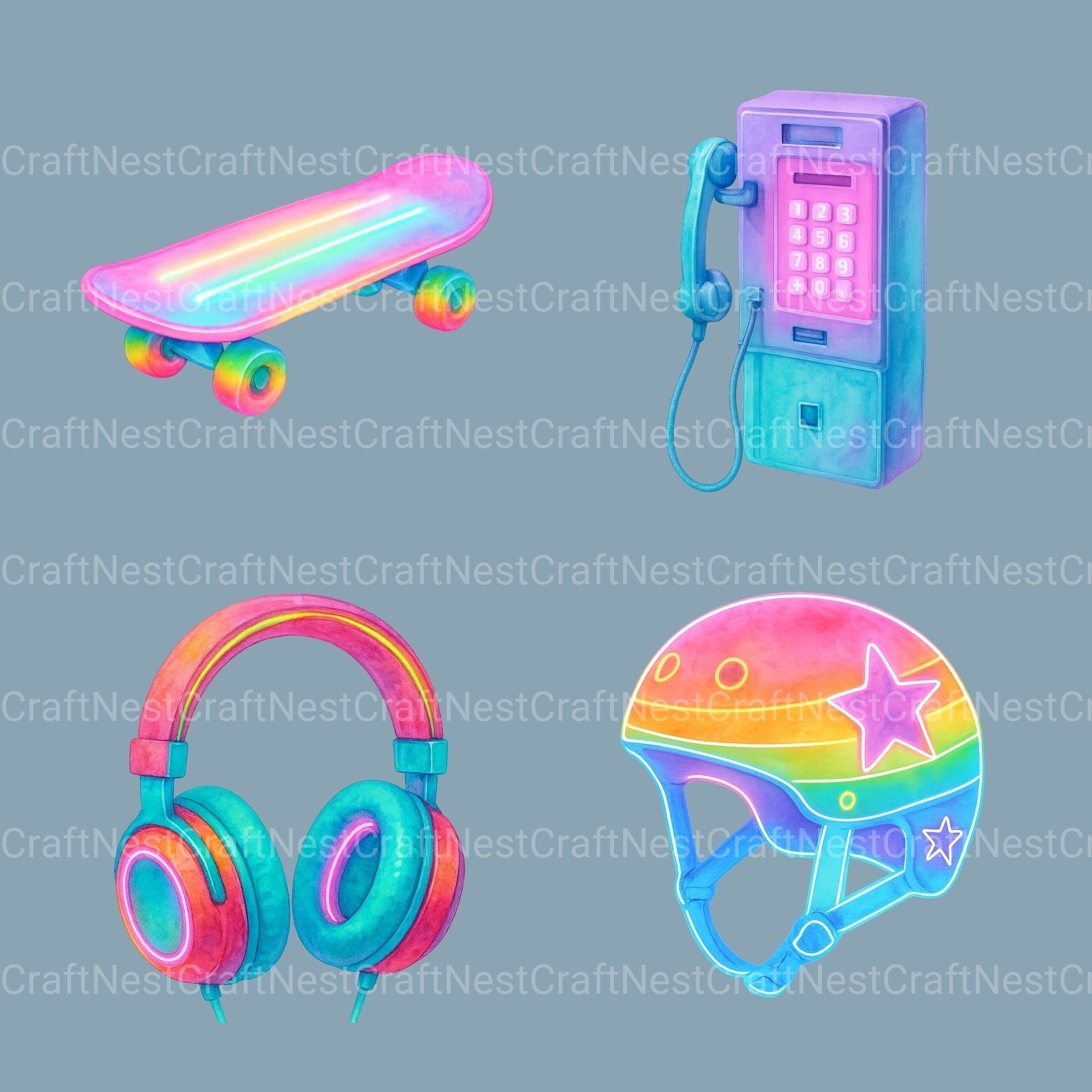Neon Retro 1 Clipart Bundle
