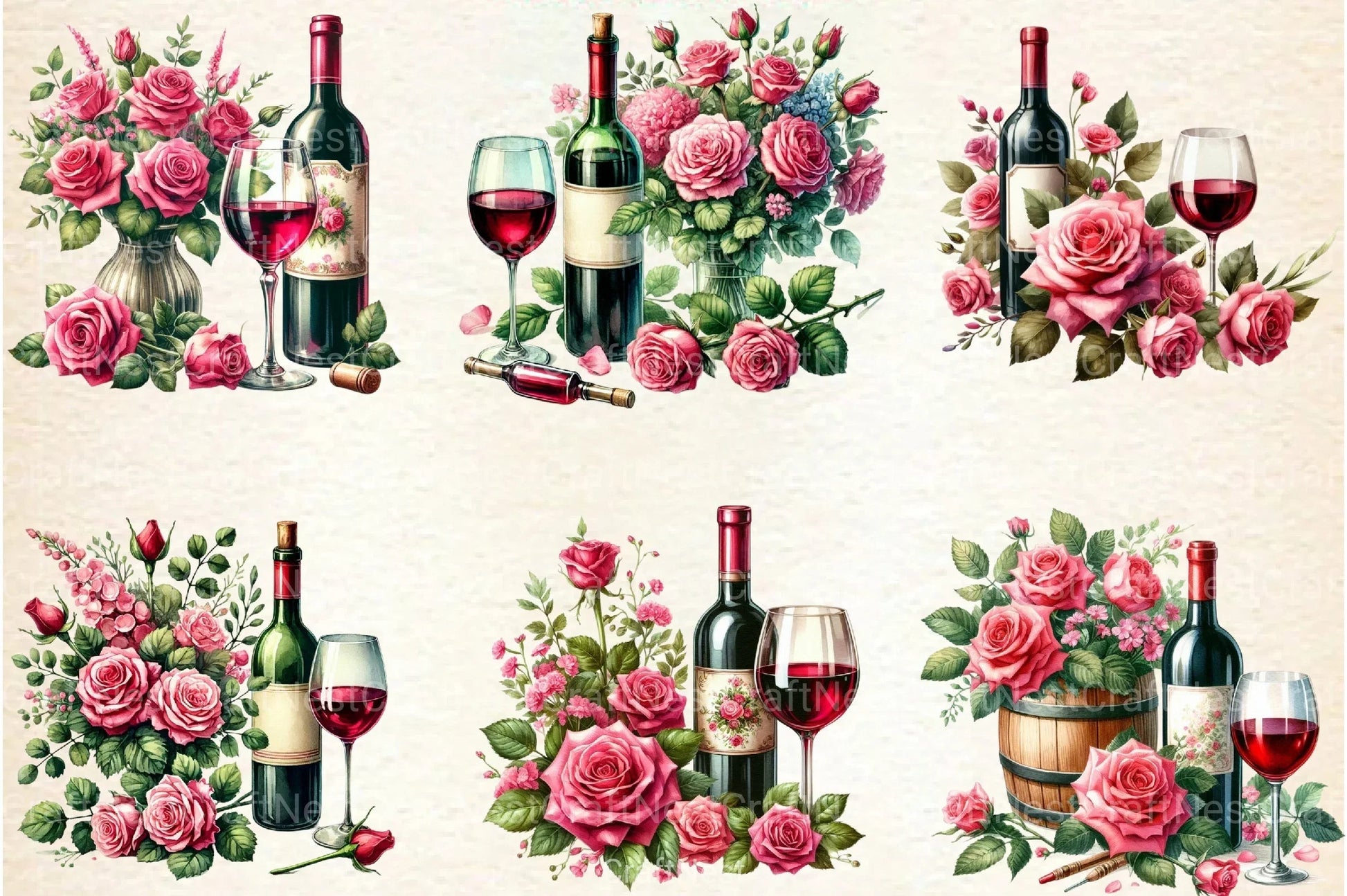 Roses and Wine Clipart Bundle - CraftNest - Digital Crafting and Art