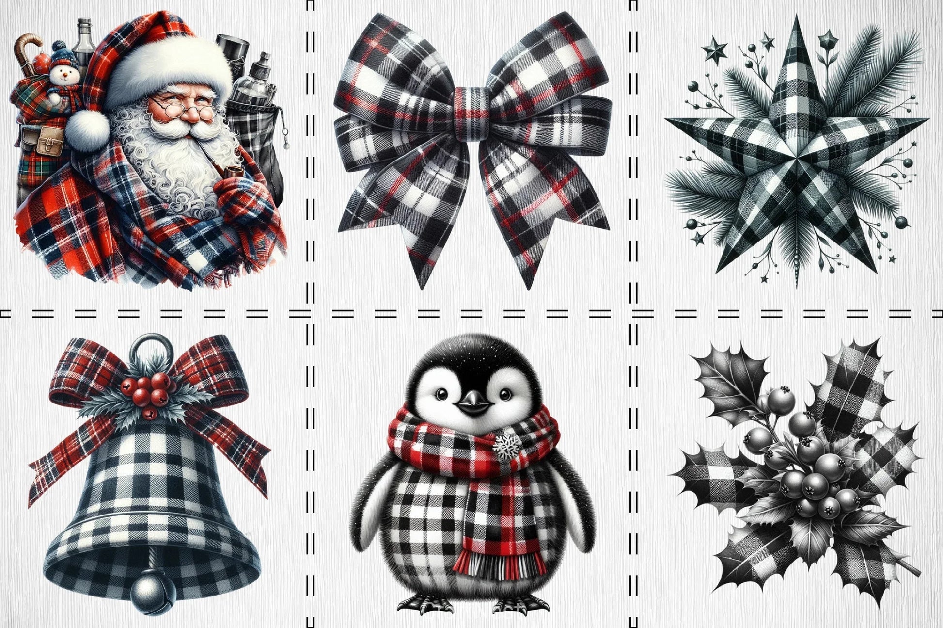 Black & White Plaid Christmas Clipart Bundle - CraftNest - Digital Crafting and Art