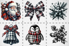 Black & White Plaid Christmas Clipart Bundle - CraftNest - Digital Crafting and Art