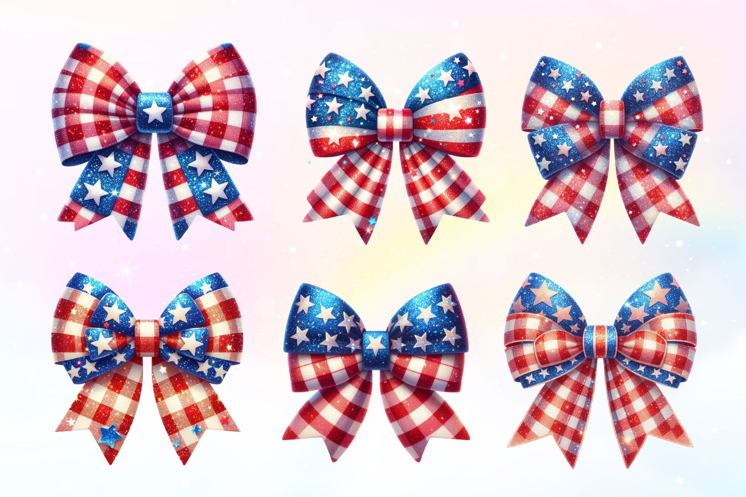 Gingham Patriotic Bow Clipart Bundle 2