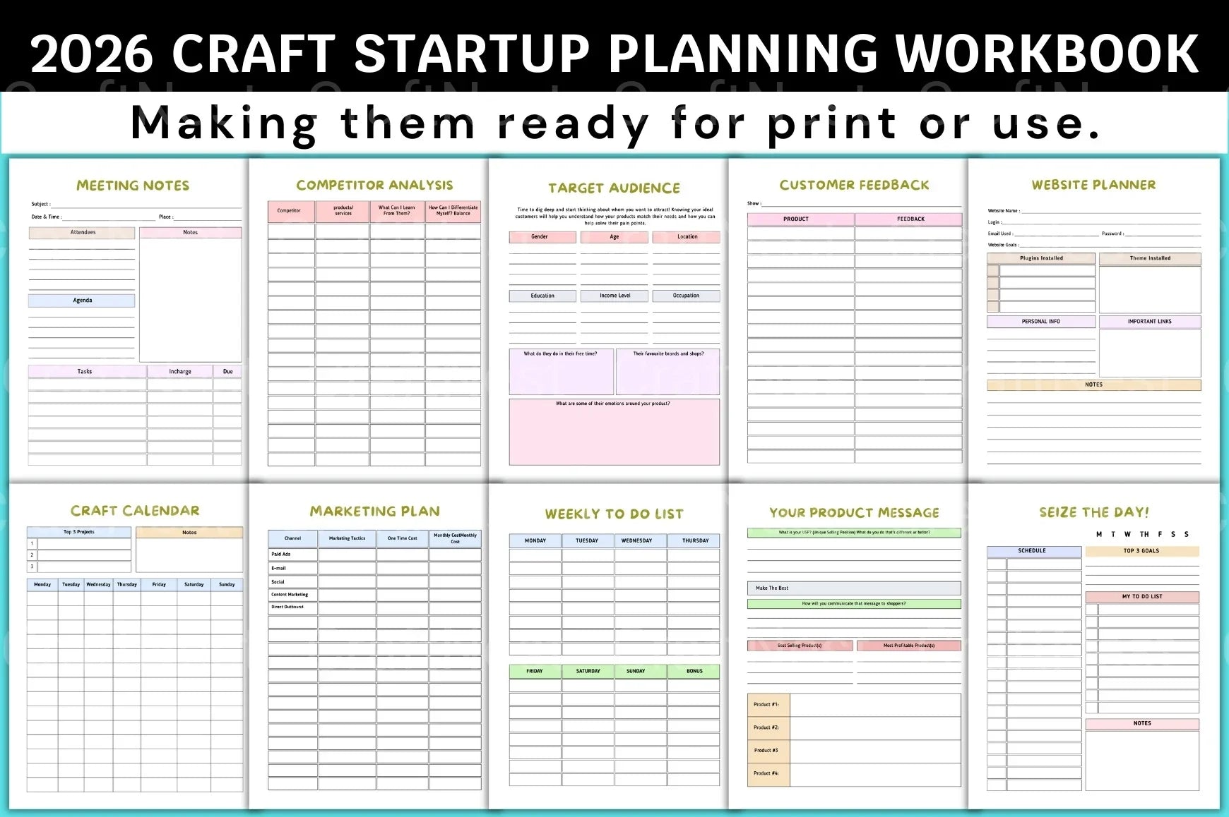 Craft Startup Planning Workbook for Entrepreneurs - CraftNest - Digital Crafting and Art