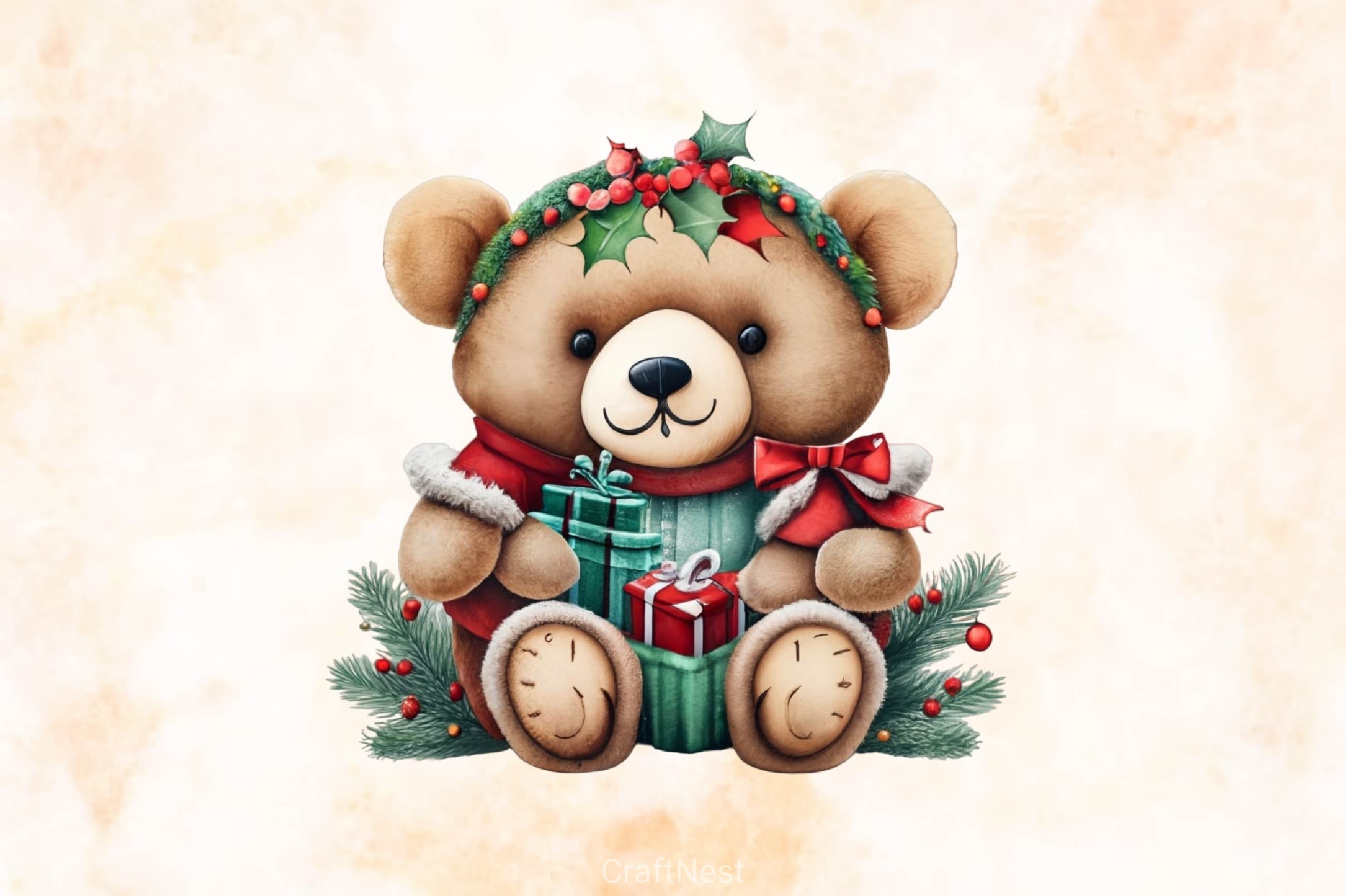 Cute Teddy Christmas Clipart Bundle